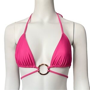 MORA Hot Pink Triangle Bikini Top w/ Resin Ring – Size L